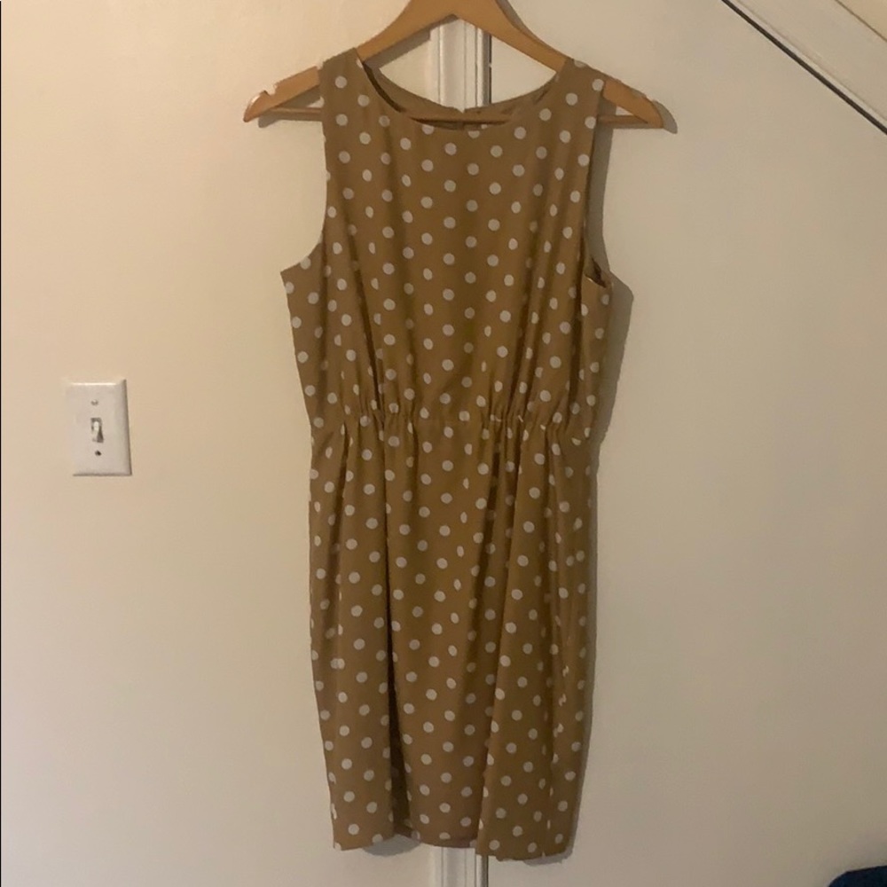 J.Crew tan with white polka dot dress size 6